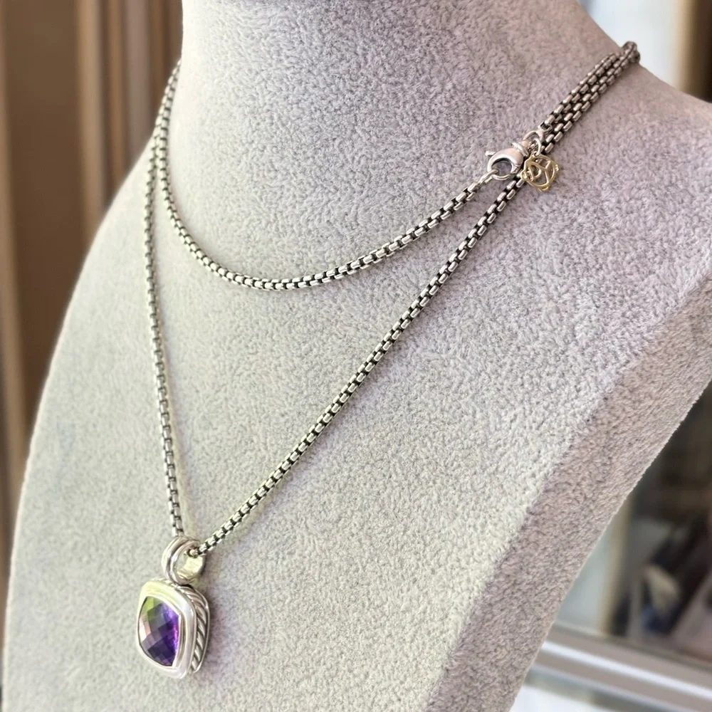 David Yurman Sterling silver 14mm Albion Pendant Necklace with Amethyst 32